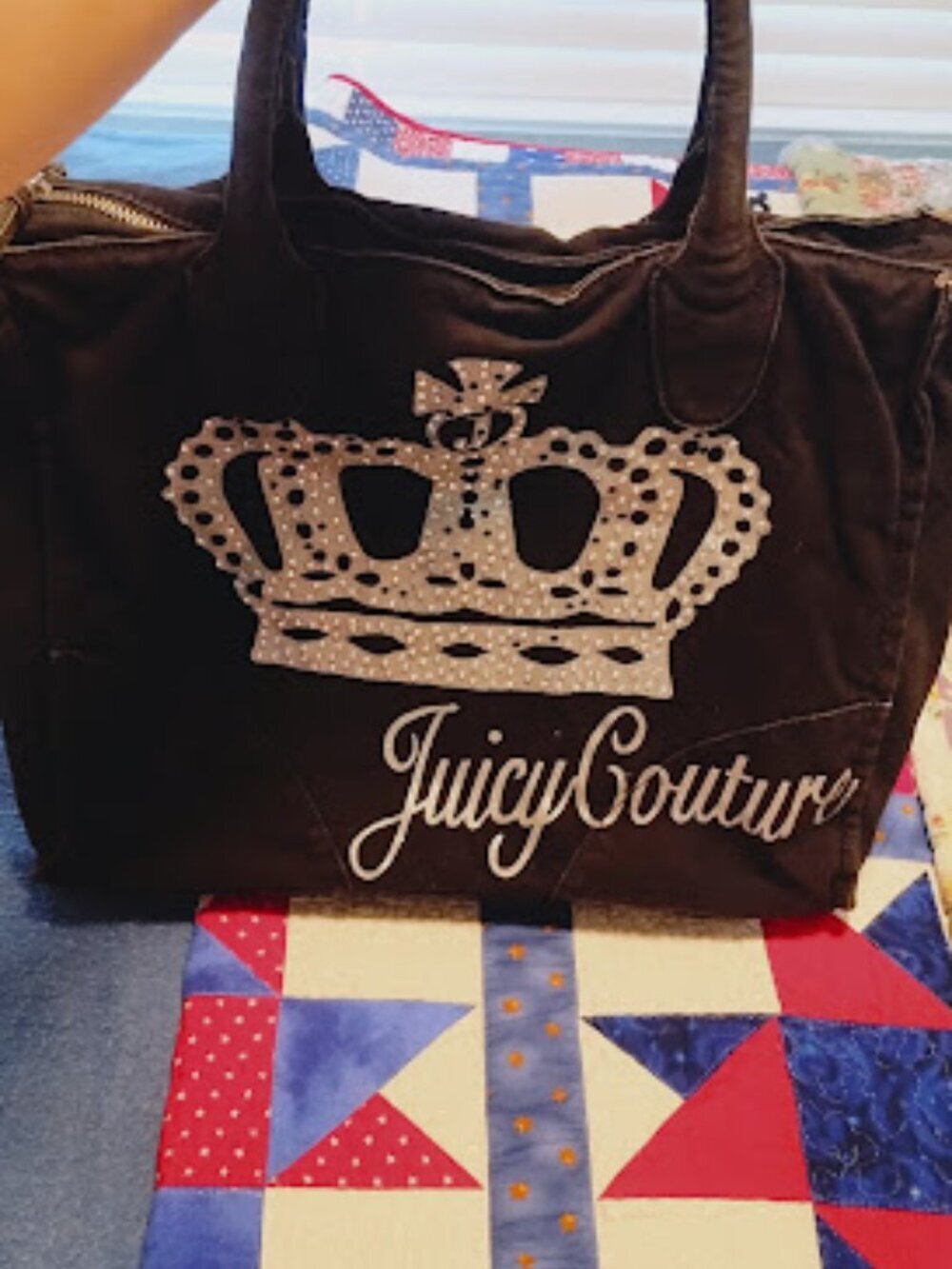 Y2K Juicy Couture Black Tote Bag with Silver Crown Design